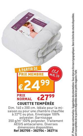 Trafic Couette Tempérée offre