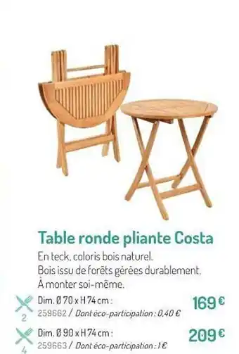 Botanic Table Ronde Pliante Costa offre