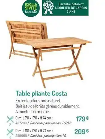 Botanic Table Pliante Costa offre