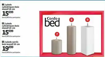 Conforama 2 Pieds Cylindrique Bois Massif 10 Cm, 2 Pieds Cylindriques Bois Massif 20 Cm, 2 Pieds Carrés Bois Massif 20 Cm offre