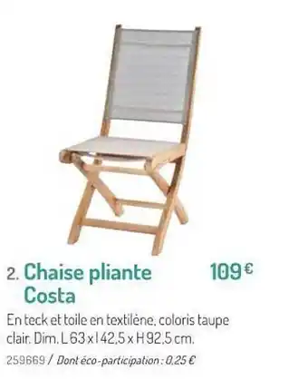 Botanic Chaise Pliante Costa offre