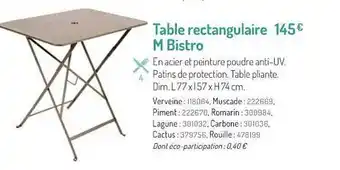 Botanic Table Rectangulaire M Bistro offre