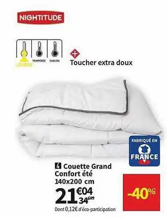 Conforama Couette Grand Confort été 140 X 200 Cm Nightitude offre
