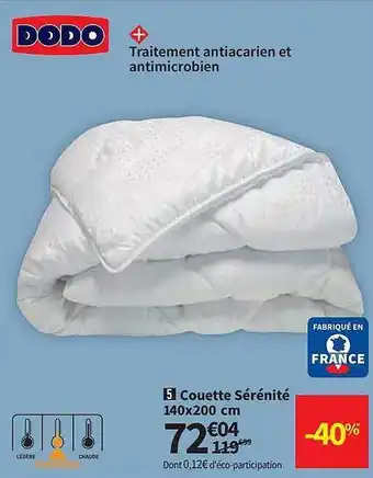 Conforama Couette Sérénité 140 X 200 Cm Dodo offre