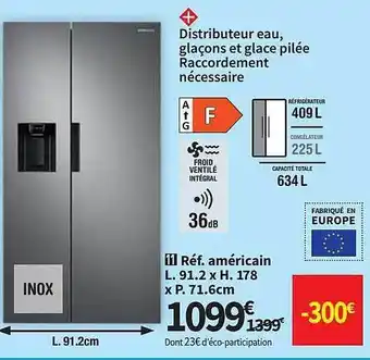 Conforama Américain L. 91.2 X H. 178 X P. 71.6 Cm offre