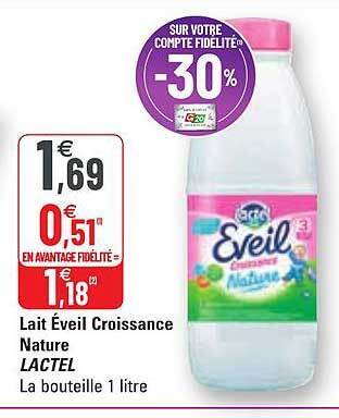 G20 Lait éveil Croissance Nature Lactel offre