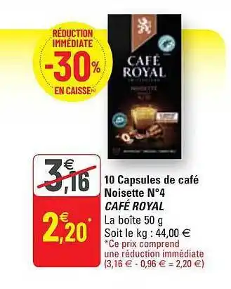 G20 10 Capsules De Café Noisette N°4 Café Royal offre