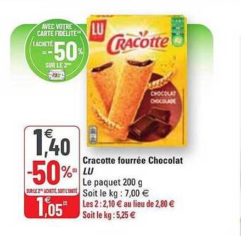 G20 Cracotte Fourrée Chocolat Lu offre