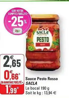 G20 Sauce Pesto Rosso Sacla offre