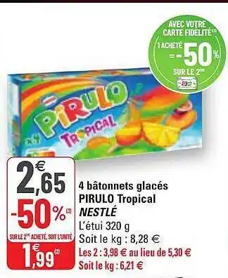 4 Bâtonnets Glacés Pirulo Tropical Nestlé