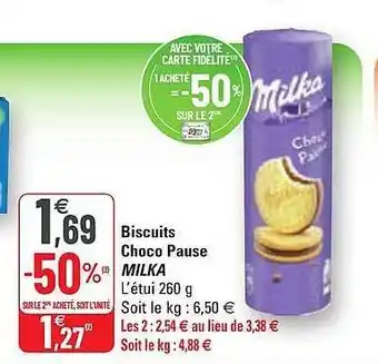 G20 Biscuits Choco Pause Milka offre