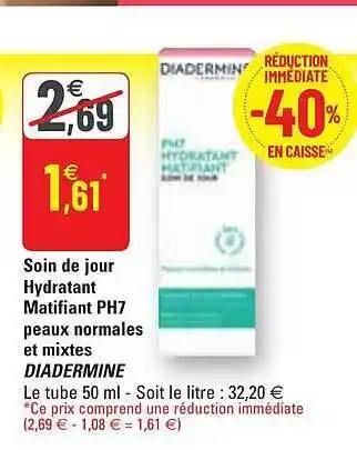 G20 Soin De Jour Hydratant Matifiant Ph7 Peaux Normales Et Mixtes Diadermine offre