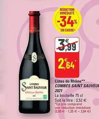 G20 Côtes Du Rhône Combes Saint Sauveur 2021 offre