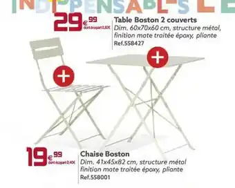 Gifi Table Boston 2 Couverts, Chaise Boston offre