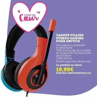 Hyper U Casque Filaire Stéréo Gaming Pour Switch offre