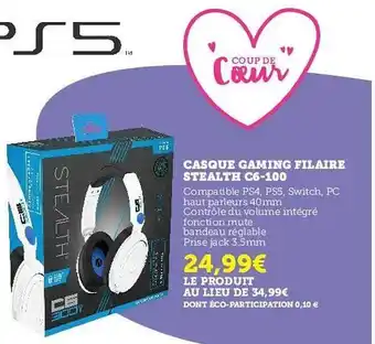 Hyper U Casque Gaming Filaire Stealth C6-100 offre