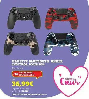 Hyper U Manette Bluetooth Under Control Pour Ps4 offre