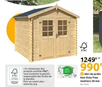 Mr Bricolage Abri de Jardin Bois Duty Free Madriers 28mm offre