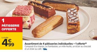 Carrefour Assortiment de 4 pâtisseries individuelles + 1 offerte offre
