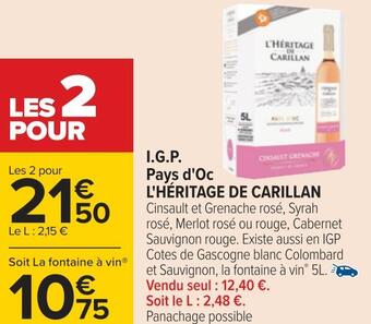 Carrefour L'héritage de carillan i.g.p. pays d'oc offre