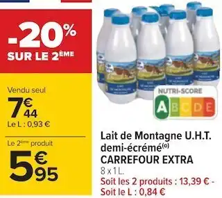 Carrefour Carrefour extra lait de montagne u.h.t. demi-écrémé offre