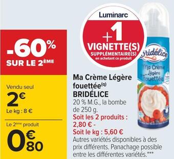 Carrefour Bridélice ma crème légère fouettée offre