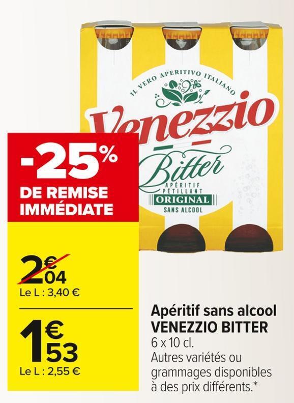 Promo Venezzio bitter apéritif sans alcool chez Carrefour Market