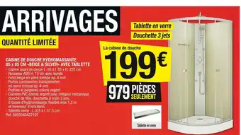 Brico Dépôt Cabine de Douche Hydromassante 85x85cm Beige & Silver Avec Tablette offre