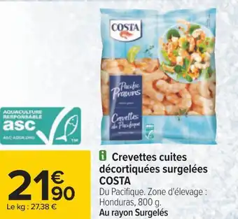 Carrefour Costa crevettes cuites décortiquées surgelées offre