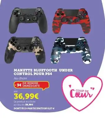 Hyper U Manette Bluetooth Under Control Pour PS4 offre