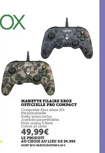 Hyper U Manette Filaire Xbox Officielle Pro Compact offre