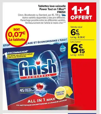Carrefour Tablettes Lave-Vaisselle Power Tout En 1 Max FINISH offre