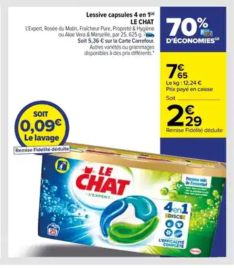 Carrefour Lessive Capsules 4 en 1 Le Chat offre
