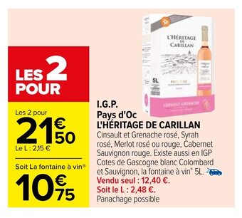 Carrefour I.G.P. Pays D'Oc L'Héritage De Carillan offre