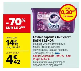 Carrefour Lessive Capsules Tout En 1 DASH & Lenor offre