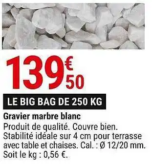 Gamm vert Gravier Marbre Blanc offre