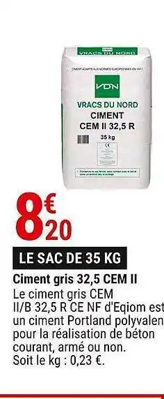 Promo Ciment Gris 32.5 Cem Ii chez Gamm vert