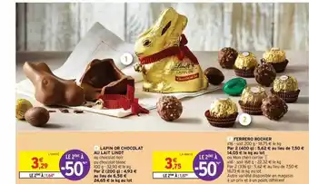 Intermarché Express Lapin Or Chocolat Au Lait Lindt, Ferrero Rocher offre