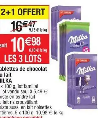 Cora x Carrefour Tablettes De Chocolat Au Lait Milka 2+1 Offert offre