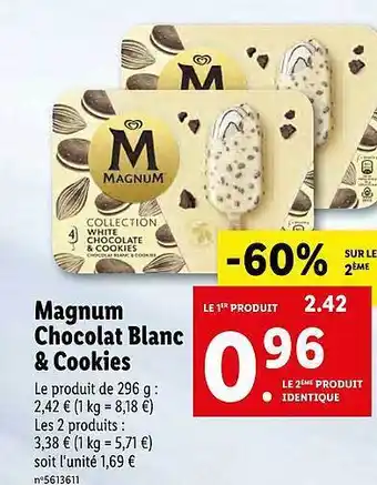 Lidl Magnum Chocolat Blanc & Cookies offre