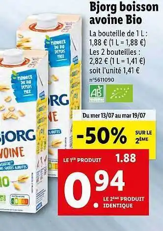 Lidl Bjorg Boisson Avoine Bio offre