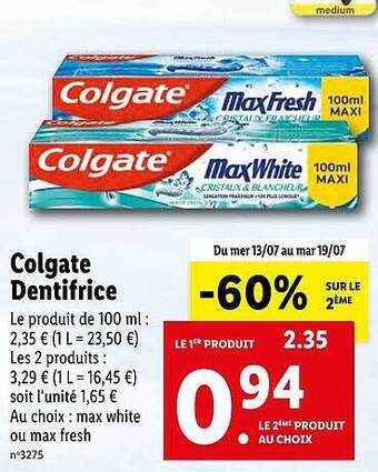 Lidl Colgate Dentifrice offre