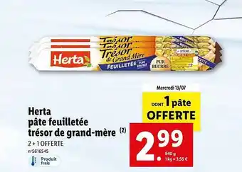 Lidl Herta Pâte Feuilletée Trésor De Grand-mère offre