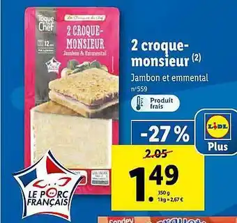 Lidl 2 Croque-monsieur Toque Du Chef offre
