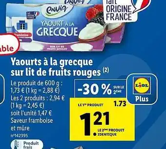 Lidl Yaourts à La Grecque Sur Lit De Fruits Rouges Envia offre