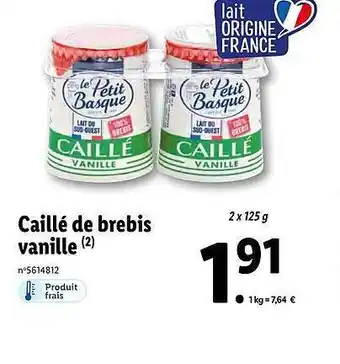 Lidl Caillé De Brebis Vanille Le Petit Basque offre