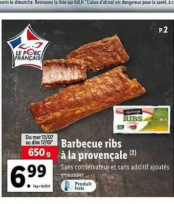Lidl Barbecue Ribs à La Provençale offre