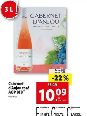 Lidl Cabernet D'anjou Rosé Aop Bib offre