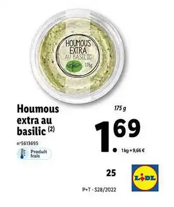 Lidl Houmous Extra Au Basilic offre