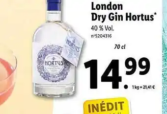 Lidl London Dry Gin Hortus offre